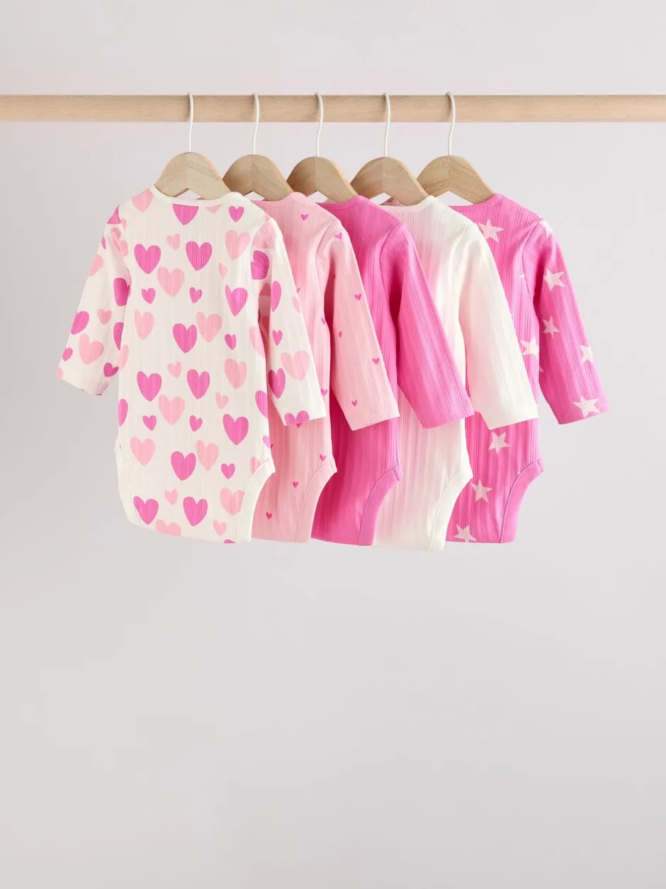 Rompertjes En Hemdjes*Next Roze ster - Set van 5 babyrompertjes met lange mouwen