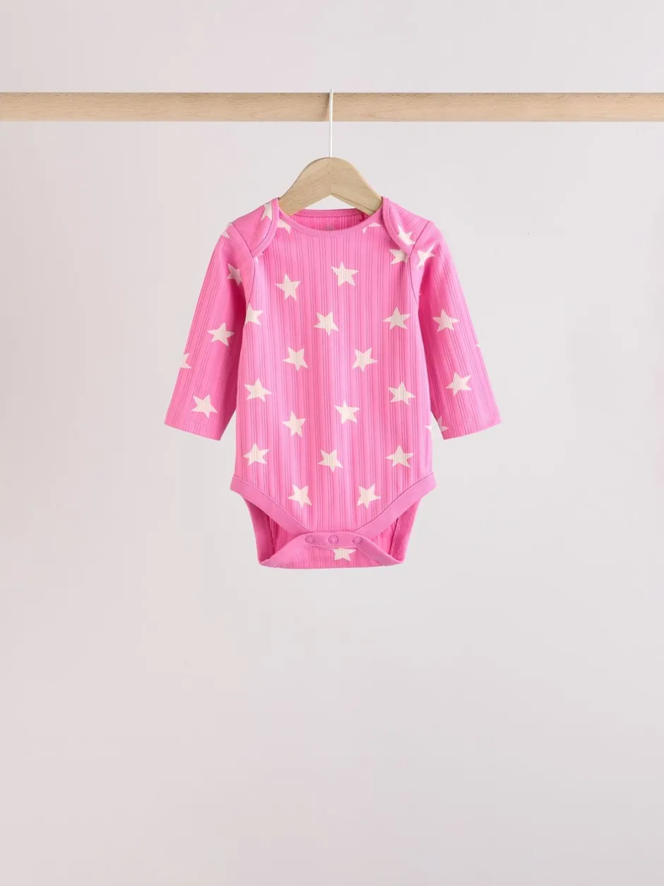 Rompertjes En Hemdjes*Next Roze ster - Set van 5 babyrompertjes met lange mouwen