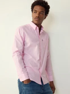 Shirts|Next Roze streep - Strijkvrij Oxford overhemd met knopen