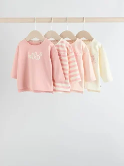 Tops|Tops*Next Roze Strepen/Slogan - Verpakking van 4 Baby Tops met Lange mouwen (0mnd -2jr)