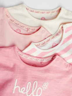 Tops|Tops*Next Roze Strepen/Slogan - Verpakking van 4 Baby Tops met Lange mouwen (0mnd -2jr)