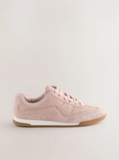 Sneakers|Next Roze suède - Leather Stitch Panel Detail Lace Up Trainers