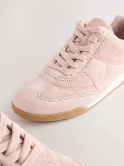 Sneakers|Next Roze suède - Leather Stitch Panel Detail Lace Up Trainers