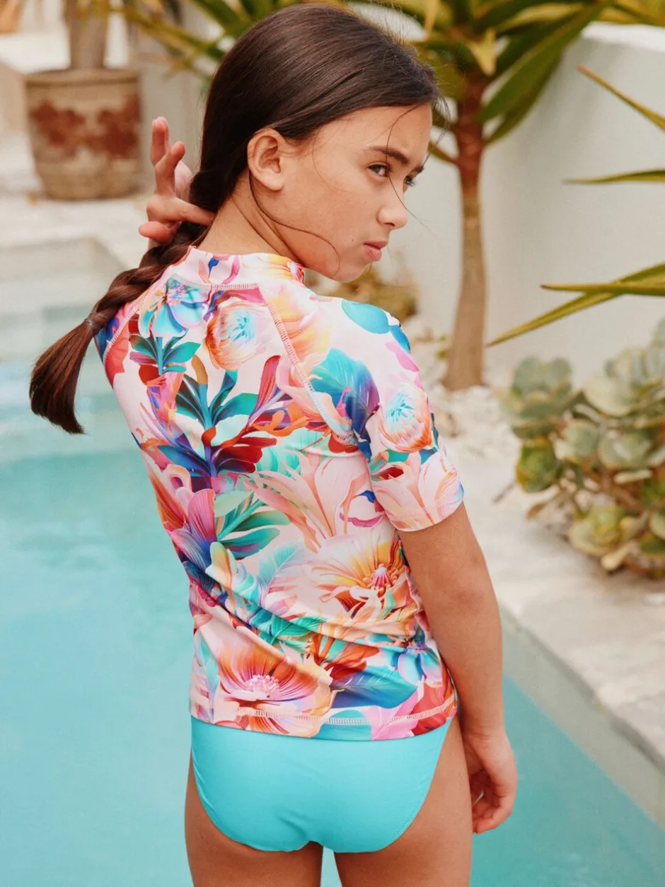 Badkleding*Next Roze tropisch - Short Sleeve Sunsafe Rash Vest And Pant Swim Set (3-16yrs)
