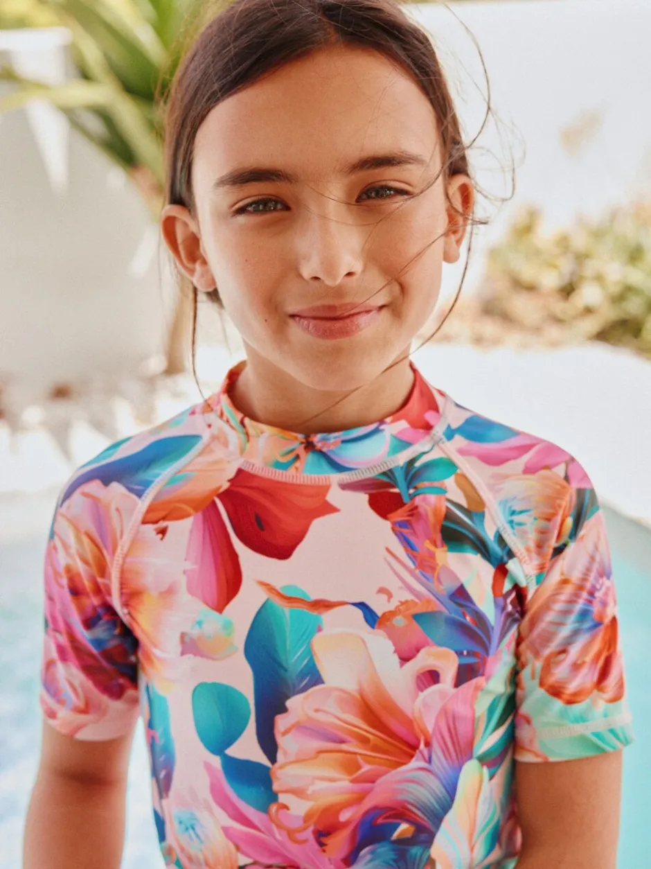 Badkleding*Next Roze tropisch - Short Sleeve Sunsafe Rash Vest And Pant Swim Set (3-16yrs)