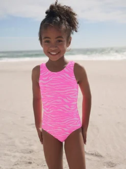 Badkleding|Next - Crinkle Swimsuit (3-16yrs) Roze zebraprint