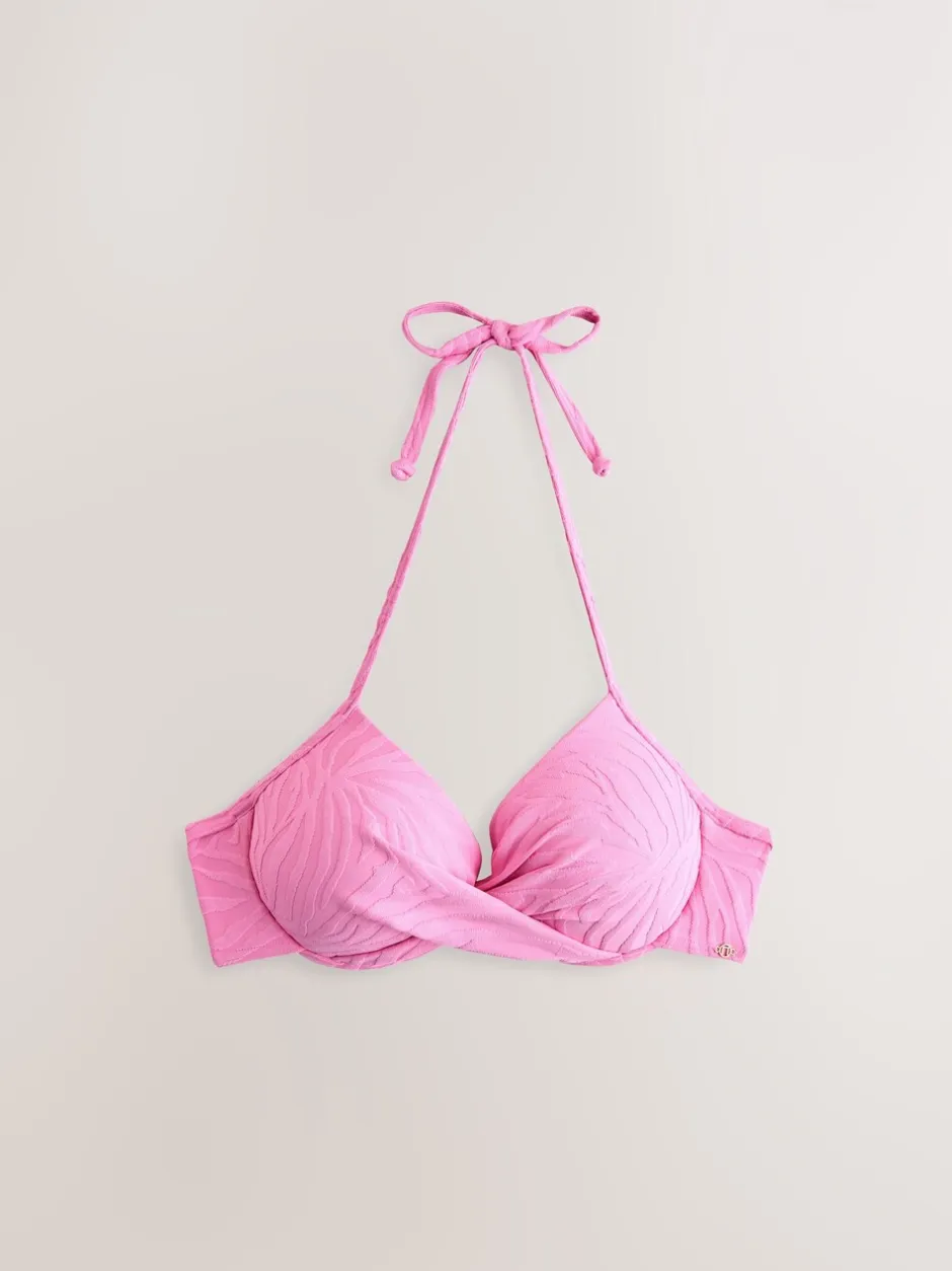 Badkleding|Next Roze zebraprint met textuur - Bikinibeugeltop met vulling en lage decolleté
