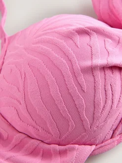 Badkleding|Next Roze zebraprint met textuur - Bikinibeugeltop met vulling en lage decolleté