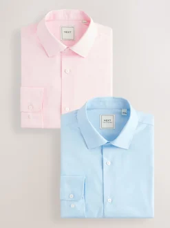 Formele Overhemden|Shirts*Next - Normale Pasvorm - Onderhoudsvriendelijke nette overhemden met lange mouwen met enkele manchetten, verpakking van 2 Roze/blauw