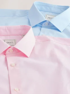 Formele Overhemden|Shirts*Next - Normale Pasvorm - Onderhoudsvriendelijke nette overhemden met lange mouwen met enkele manchetten, verpakking van 2 Roze/blauw