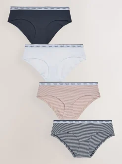 Onderbroeken*Next - 4 Katoenen slipjes met logotailleband Roze/blauw gestreept