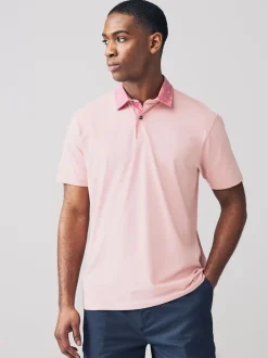 Poloshirts|Next Roze/blauw/wit geweven kraag - Set van 3 jersey poloshirts met korte mouwen