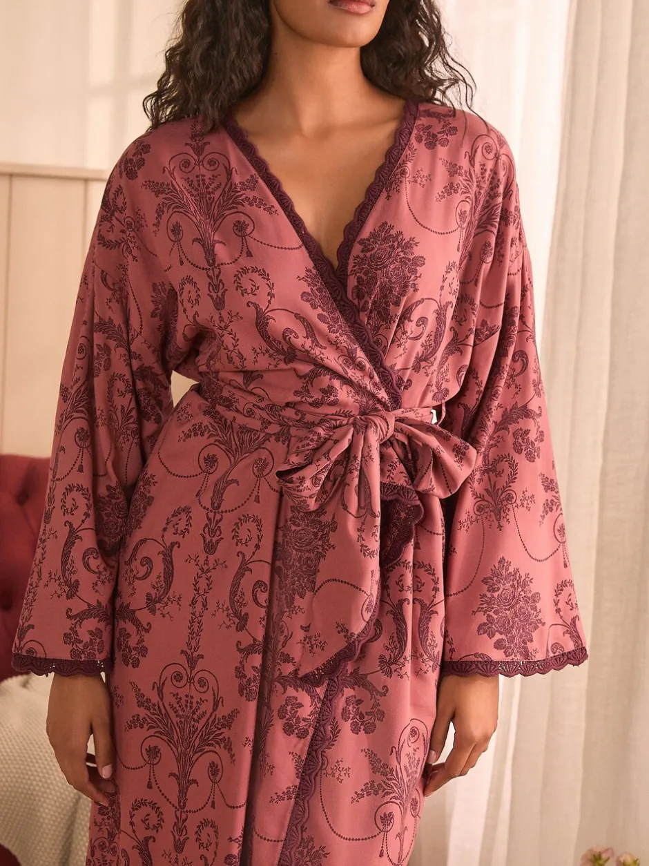 Badjassen|Alle Nacht- En Loungekleding*Laura Ashley Roze/Bordeaux - Josette badjas