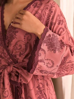 Badjassen|Alle Nacht- En Loungekleding*Laura Ashley Roze/Bordeaux - Josette badjas