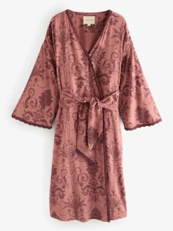 Badjassen|Alle Nacht- En Loungekleding*Laura Ashley Roze/Bordeaux - Josette badjas