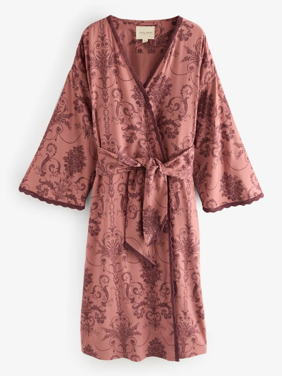 Badjassen|Alle Nacht- En Loungekleding*Laura Ashley Roze/Bordeaux - Josette badjas