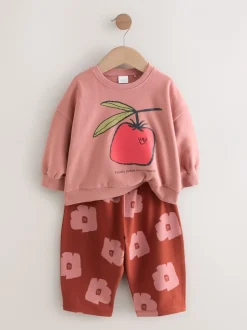 Sets En Combisets|Truien En Breisels*Next Roze/bruine tomaat - Set van sweatshirt en joggingbroek met rechte wijde pijpen (3mnd -7jr)