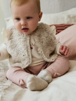 Tops|Tops*Next Roze/crème - 3 -delige babyset met bontgilet, top en leggings (0mnd -2jr)