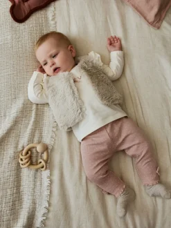 Tops|Tops*Next Roze/crème - 3 -delige babyset met bontgilet, top en leggings (0mnd -2jr)