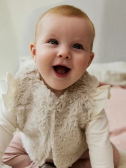 Tops|Tops*Next Roze/crème - 3 -delige babyset met bontgilet, top en leggings (0mnd -2jr)