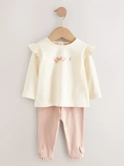 Tops|Tops*Next Roze/crème - 3 -delige babyset met bontgilet, top en leggings (0mnd -2jr)
