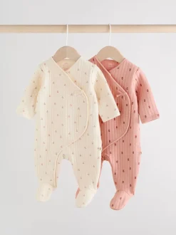 Babypakjes En Babypyjama's|Next Roze/crème - Quilted Baby Sleepsuits 2 Pack