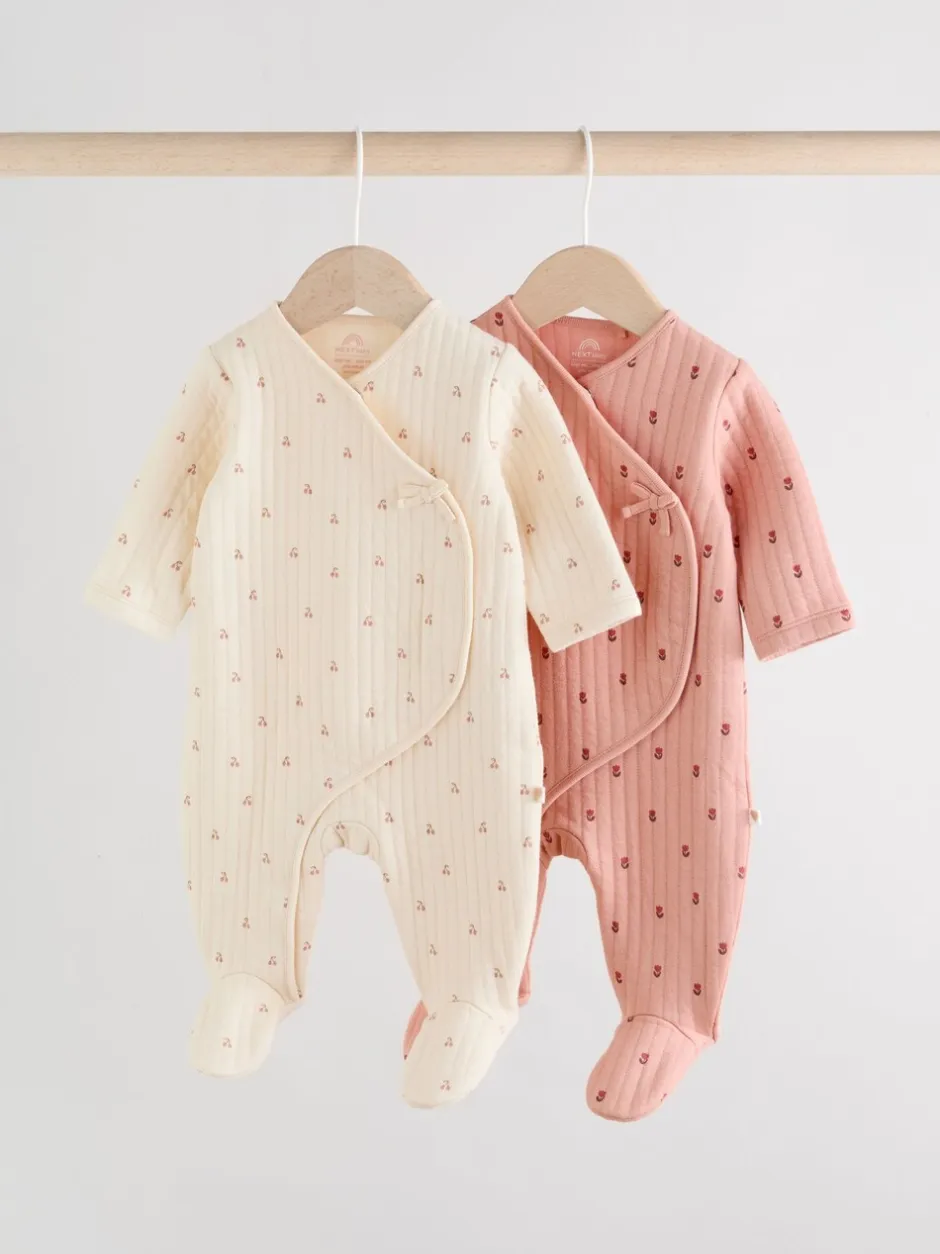 Babypakjes En Babypyjama's|Next Roze/crème - Quilted Baby Sleepsuits 2 Pack