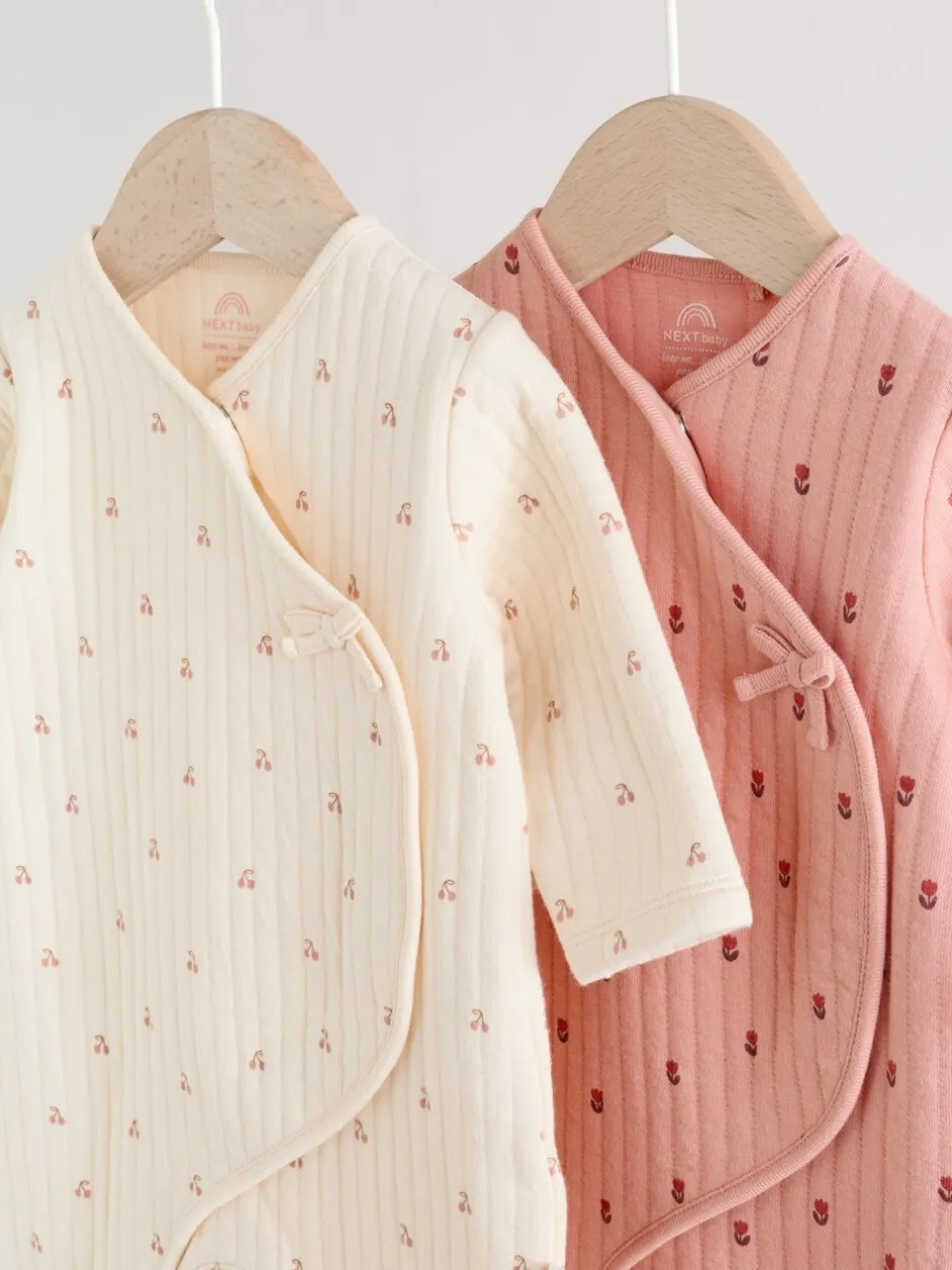 Babypakjes En Babypyjama's|Next Roze/crème - Quilted Baby Sleepsuits 2 Pack