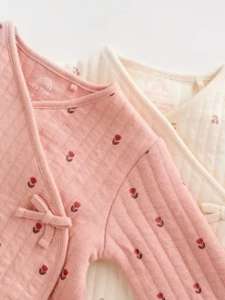 Babypakjes En Babypyjama's|Next Roze/crème - Quilted Baby Sleepsuits 2 Pack