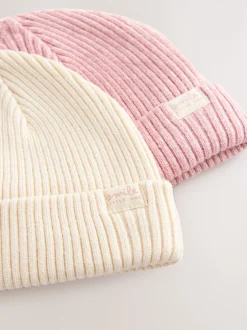 Mutsjes En Antikrabwantjes|Mutsen, Handschoenen En Sjaals*Next Roze/crème - Set van 2 gebreide babymutsen met kabelpatroon (0mnd-2jr)