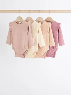Rompertjes En Hemdjes*Next - Verpakking van 4 babyrompers met lange mouwen en ruches (0mnd-2jr) Roze/crème