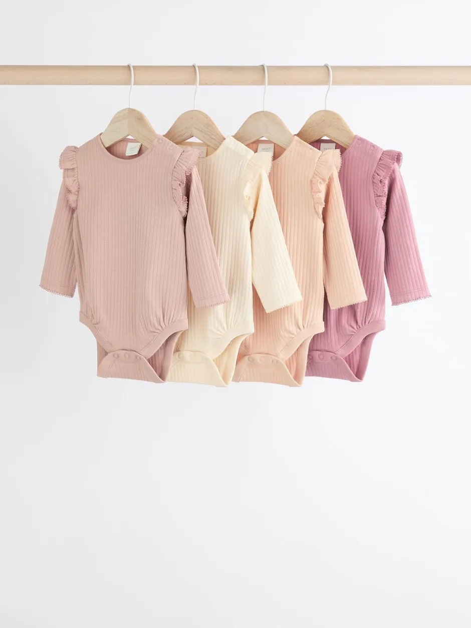 Rompertjes En Hemdjes*Next - Verpakking van 4 babyrompers met lange mouwen en ruches (0mnd-2jr) Roze/crème