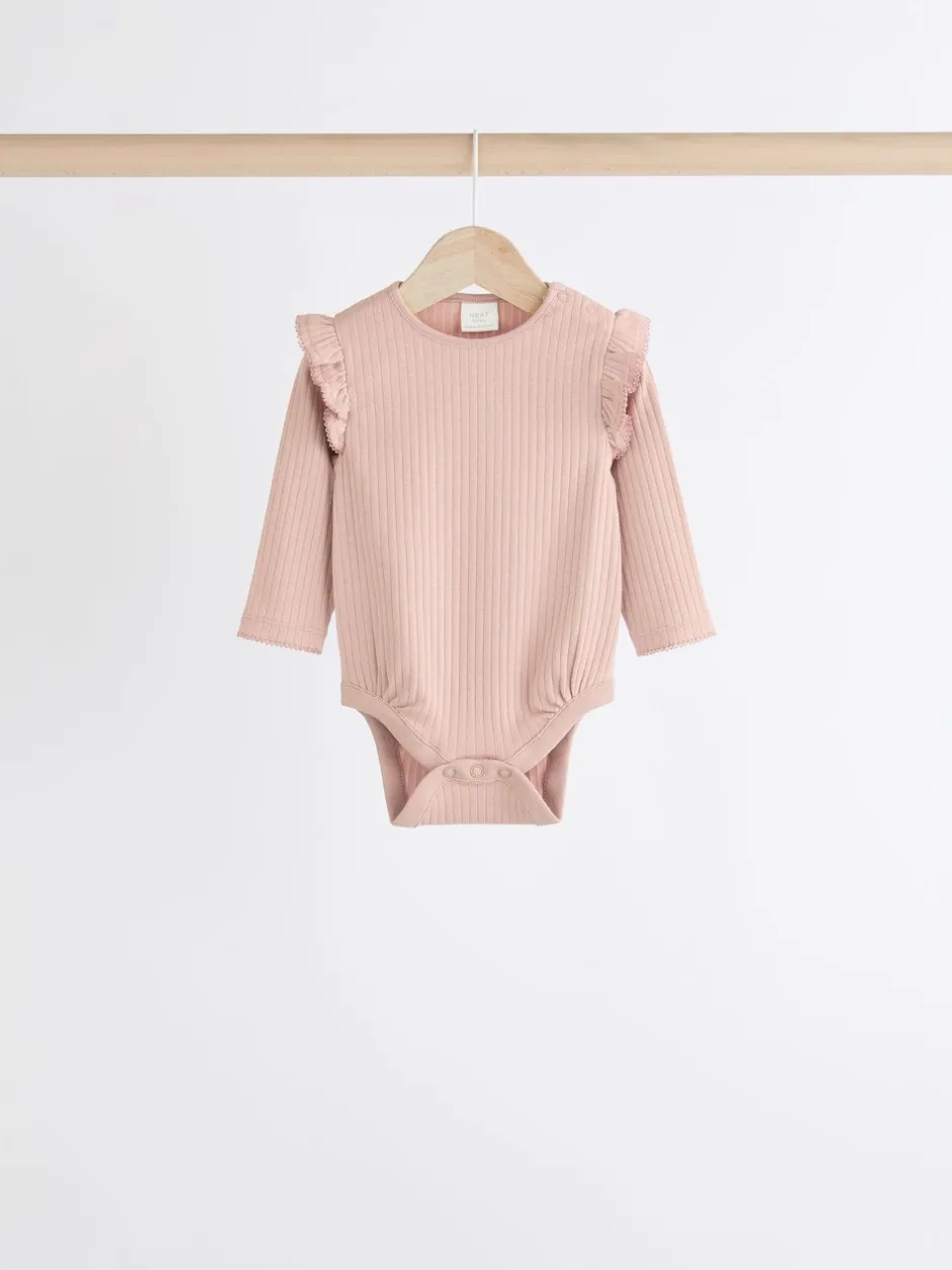 Rompertjes En Hemdjes*Next - Verpakking van 4 babyrompers met lange mouwen en ruches (0mnd-2jr) Roze/crème