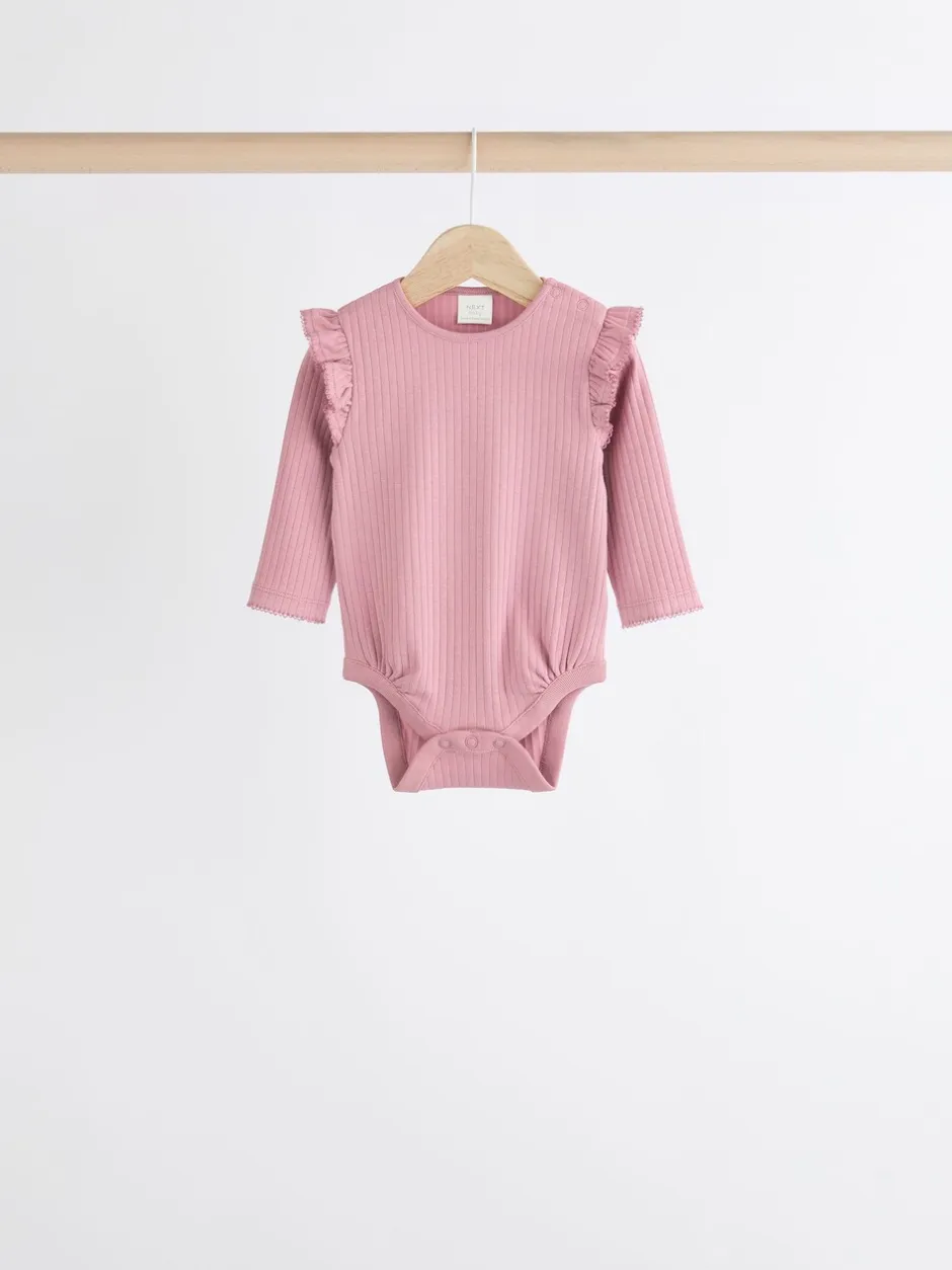 Rompertjes En Hemdjes*Next - Verpakking van 4 babyrompers met lange mouwen en ruches (0mnd-2jr) Roze/crème