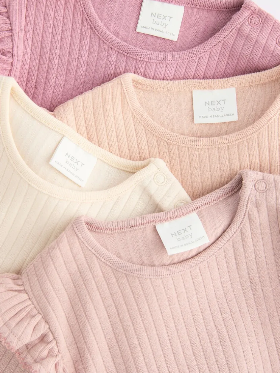 Rompertjes En Hemdjes*Next - Verpakking van 4 babyrompers met lange mouwen en ruches (0mnd-2jr) Roze/crème