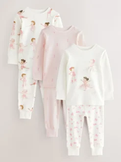 Multipacks|Nachtkleding En Pyjama's*Next Roze/crème ballerina - Knus pyjama met lange mouwen 3 Pack (9maanden -12jaar)