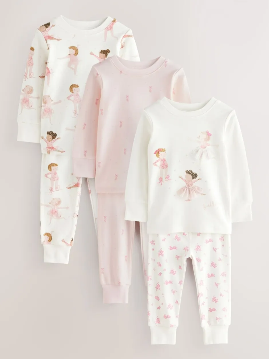 Multipacks|Nachtkleding En Pyjama's*Next Roze/crème ballerina - Knus pyjama met lange mouwen 3 Pack (9maanden -12jaar)