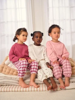 Nachtkleding En Pyjama's|Pyjama's*Next Roze/crème geruit - Verpakking van 3 pyjama's met geweven broek (9 mnd - 10 jr)