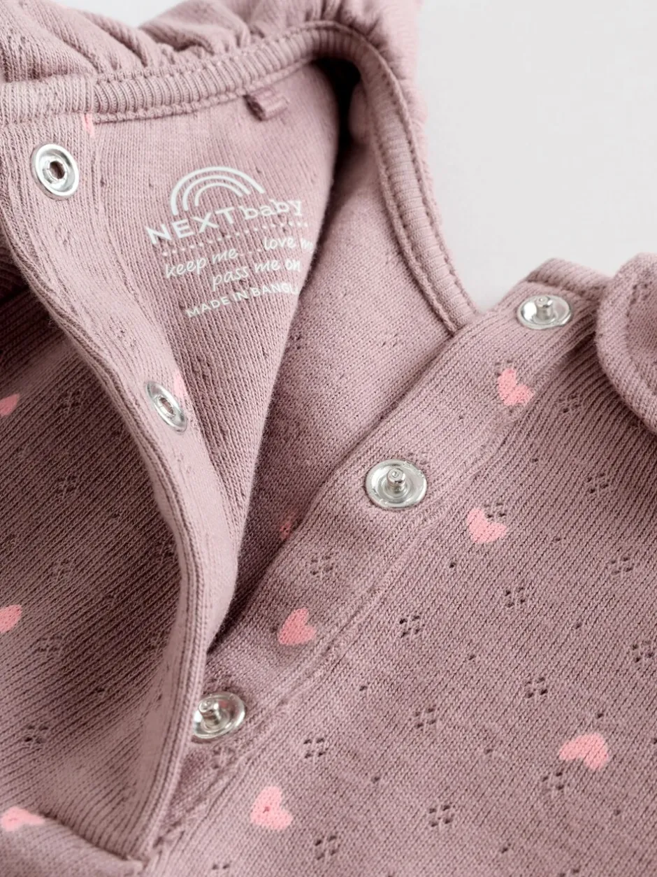 Rompertjes En Hemdjes*Next - Verpakking van 4 babyrompers met lange mouwen en ruches (0mnd-2jr) Roze/crème/bruin met fijne bloemetjesprint