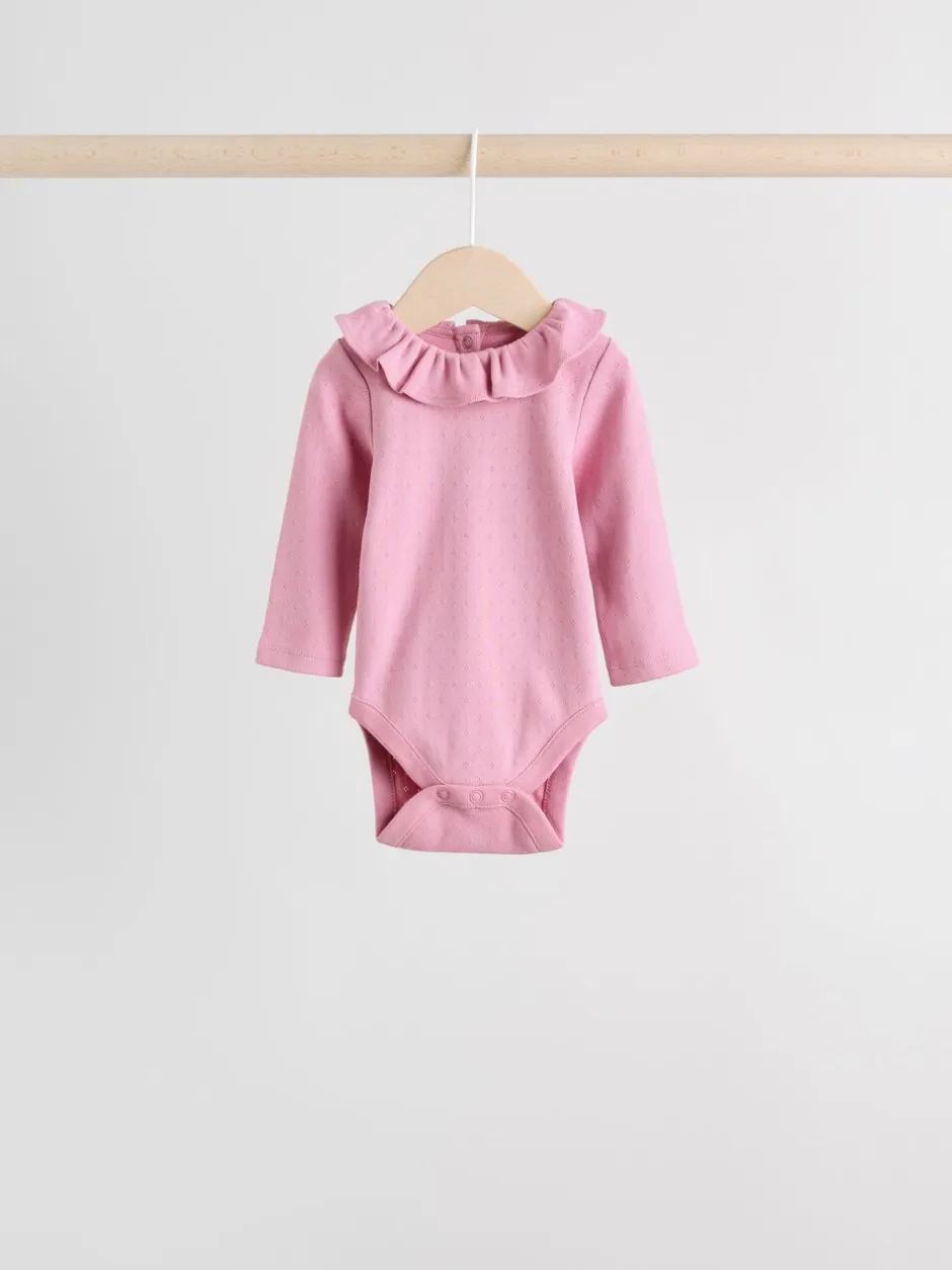 Rompertjes En Hemdjes*Next - Verpakking van 4 babyrompers met lange mouwen en ruches (0mnd-2jr) Roze/crème/bruin met fijne bloemetjesprint