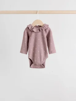 Rompertjes En Hemdjes*Next - Verpakking van 4 babyrompers met lange mouwen en ruches (0mnd-2jr) Roze/crème/bruin met fijne bloemetjesprint