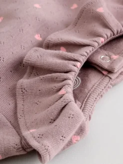 Rompertjes En Hemdjes*Next - Verpakking van 4 babyrompers met lange mouwen en ruches (0mnd-2jr) Roze/crème/bruin met fijne bloemetjesprint