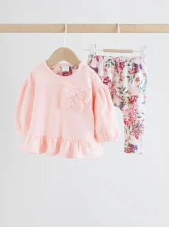 Truien En Breisels|Sets En Outfits|Next - Baby Strik Sweater en Leggings Set 2 Pieces (0mnd-2jr) Roze/crèmekleurig met bloemenprint