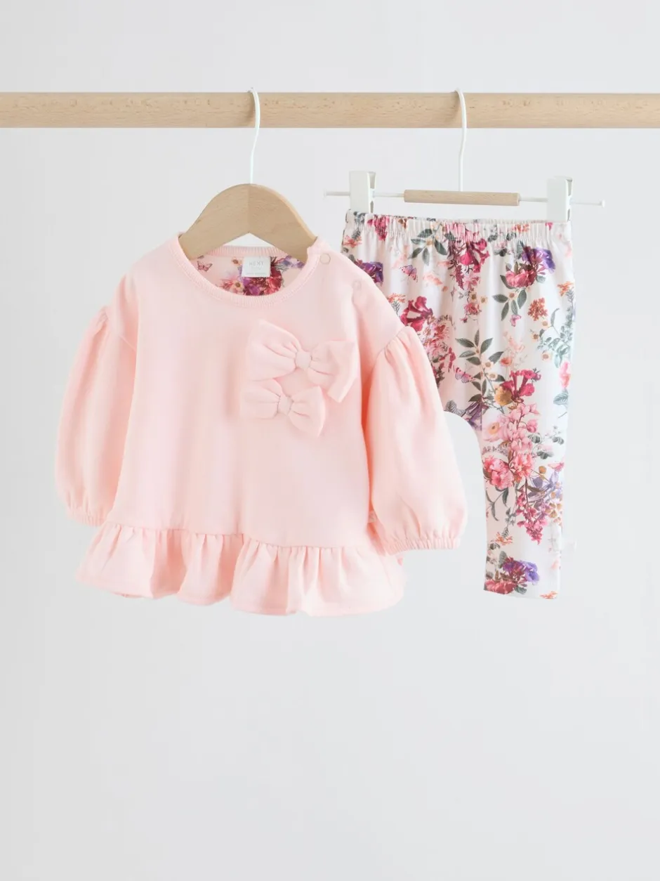Truien En Breisels|Sets En Outfits|Next - Baby Strik Sweater en Leggings Set 2 Pieces (0mnd-2jr) Roze/crèmekleurig met bloemenprint