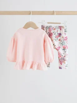 Truien En Breisels|Sets En Outfits|Next - Baby Strik Sweater en Leggings Set 2 Pieces (0mnd-2jr) Roze/crèmekleurig met bloemenprint