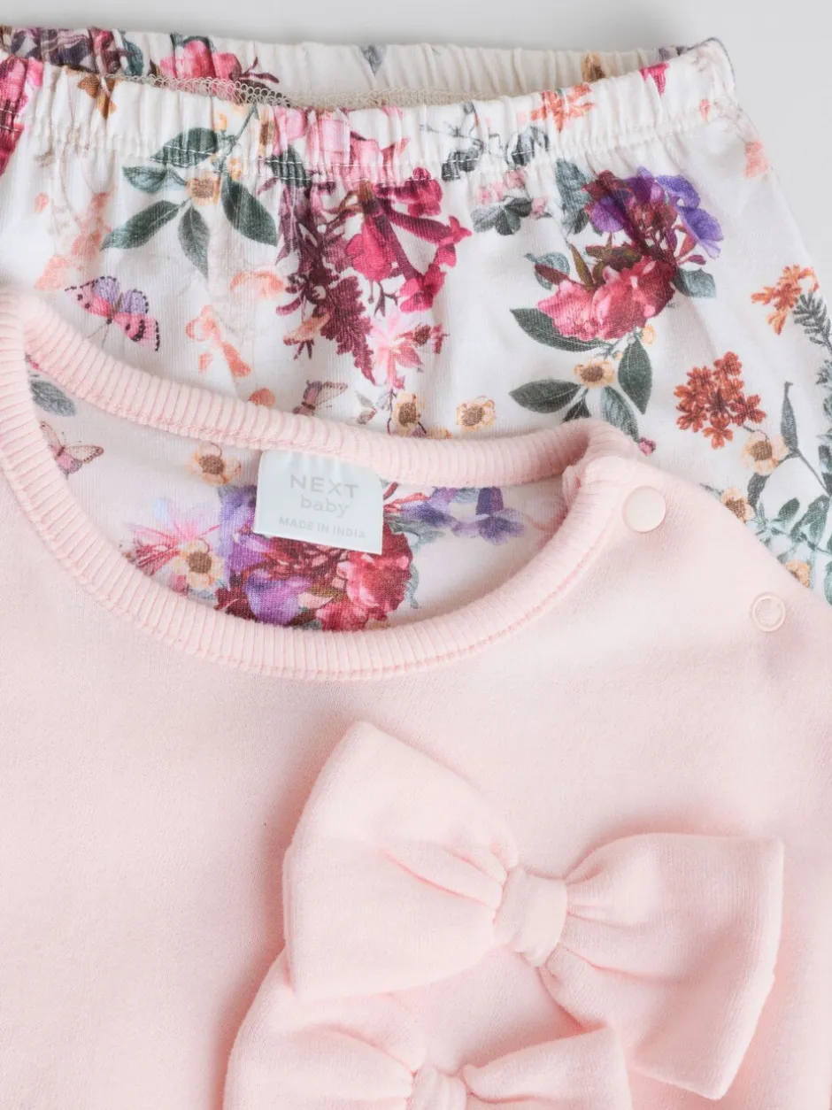 Truien En Breisels|Sets En Outfits|Next - Baby Strik Sweater en Leggings Set 2 Pieces (0mnd-2jr) Roze/crèmekleurig met bloemenprint