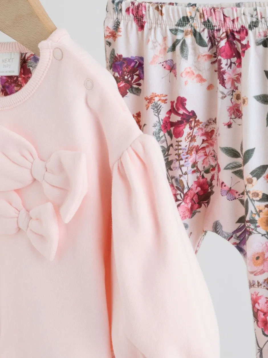Truien En Breisels|Sets En Outfits|Next - Baby Strik Sweater en Leggings Set 2 Pieces (0mnd-2jr) Roze/crèmekleurig met bloemenprint