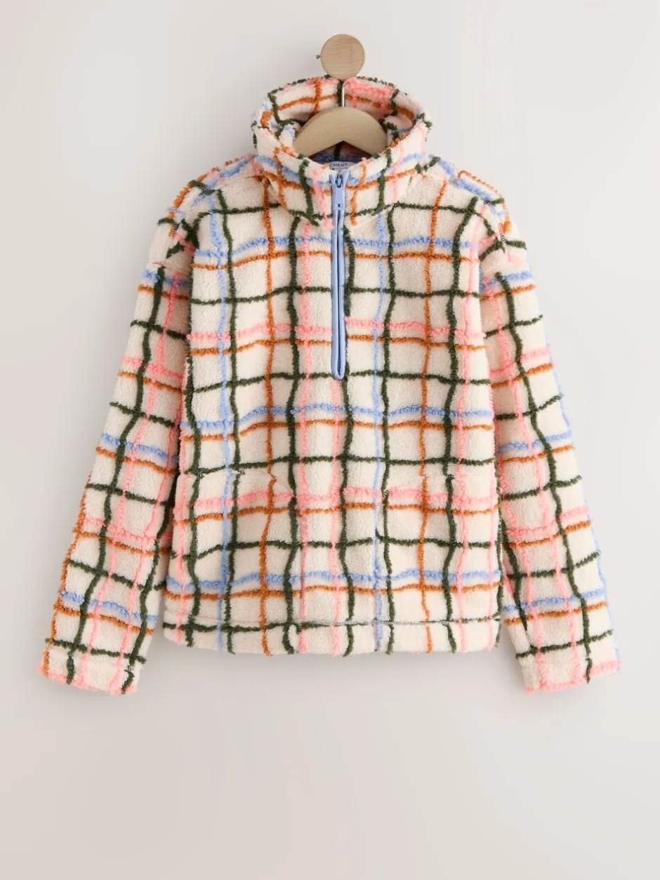Hoody's En Sweatshirts|Next Roze/ecru geruit - Soft Touch Knusse Teddy Borg Kwartrondrits Fleece
