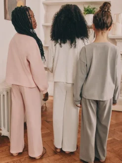 Nachtkleding En Pyjama's|Pyjama's|Next Roze/ecru/grijs - Wide Leg Pyjamas 3 Pack (3-16yrs)