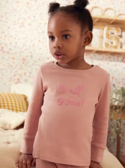 Multipacks|Nachtkleding En Pyjama's|Next - Verpakking van 3 knusse pyjama's met print (9 mnd - 12 jr) Roze/geel met slogan